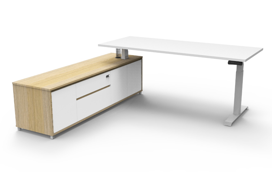 Natural Oak Cabinet, White Top With White Frame